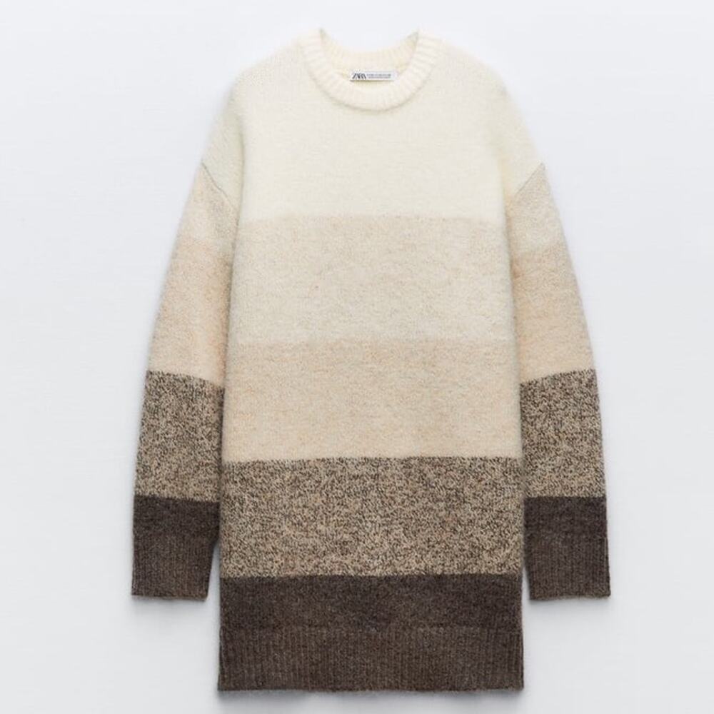 Zara Women's Striped Mini Dress - Cream, Brown, Gray - Picture 4 of 10